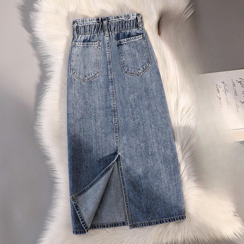 Повседневная джинсовая юбка большого размера с однотонными карманами на пуговицах, летняя офисная женская винтажная тонкая элегантная юбка, весенняя корейская мода Faldas