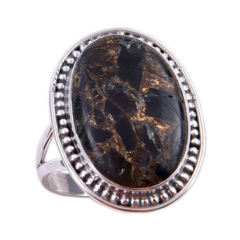 Natural Black Copper Turquoise Gemstone 925 Solid Sterling Silver Ring S.8 m7P42