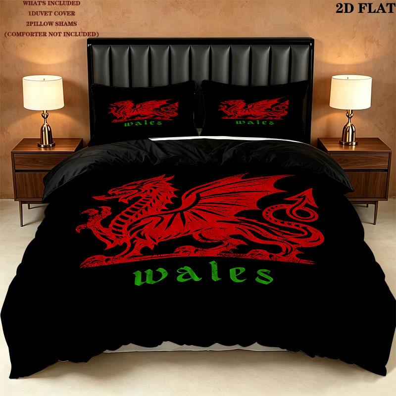 Y Ddraig Goch Pattern Bedding Quilt Set Quilt Cover Pillowcase Home Birthday Gift(1 * duvet cover + 2 * pillowcase, without core)