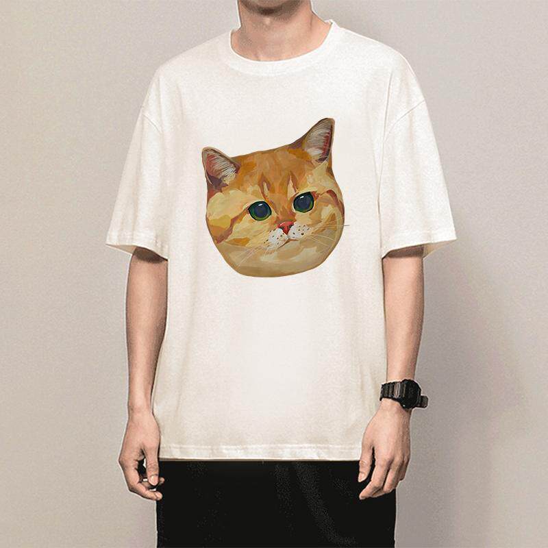 Orange Cat Cat Pattern Pure Cotton Printed Mens And Womens Clothing Personalized Casual Short Sleeved New Fashionable Tshirt
