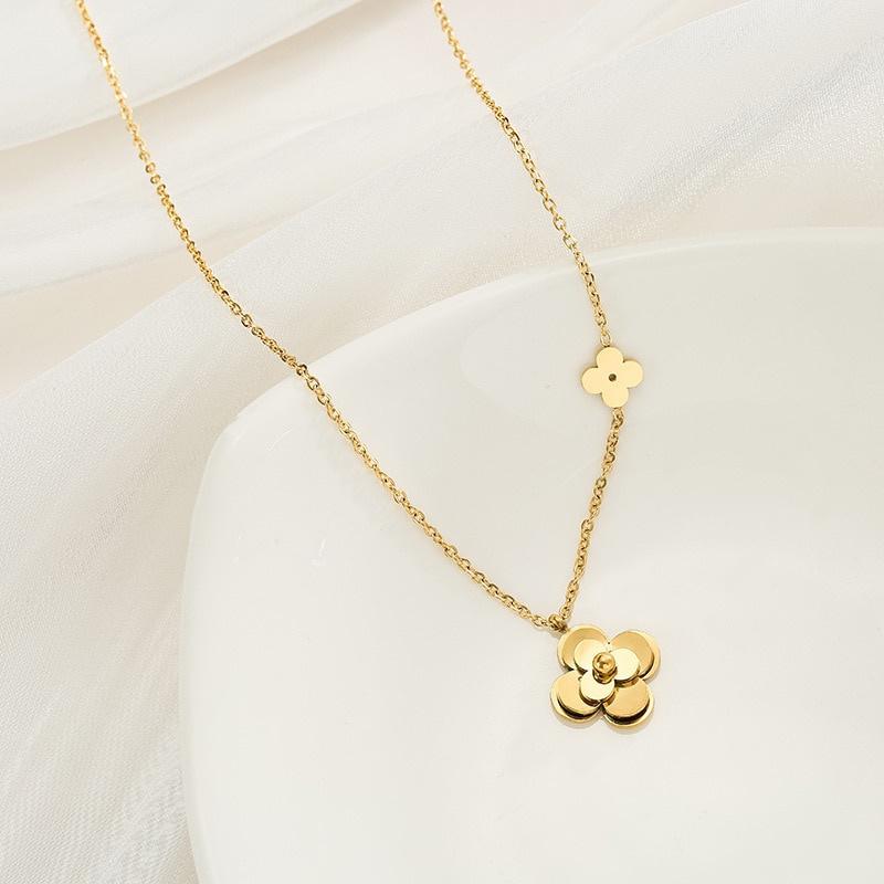 Трехмерный цветок камелии, золотое ожерелье из титановой стали, женская преувеличенная индивидуальность, ювелирное украшение, кулон