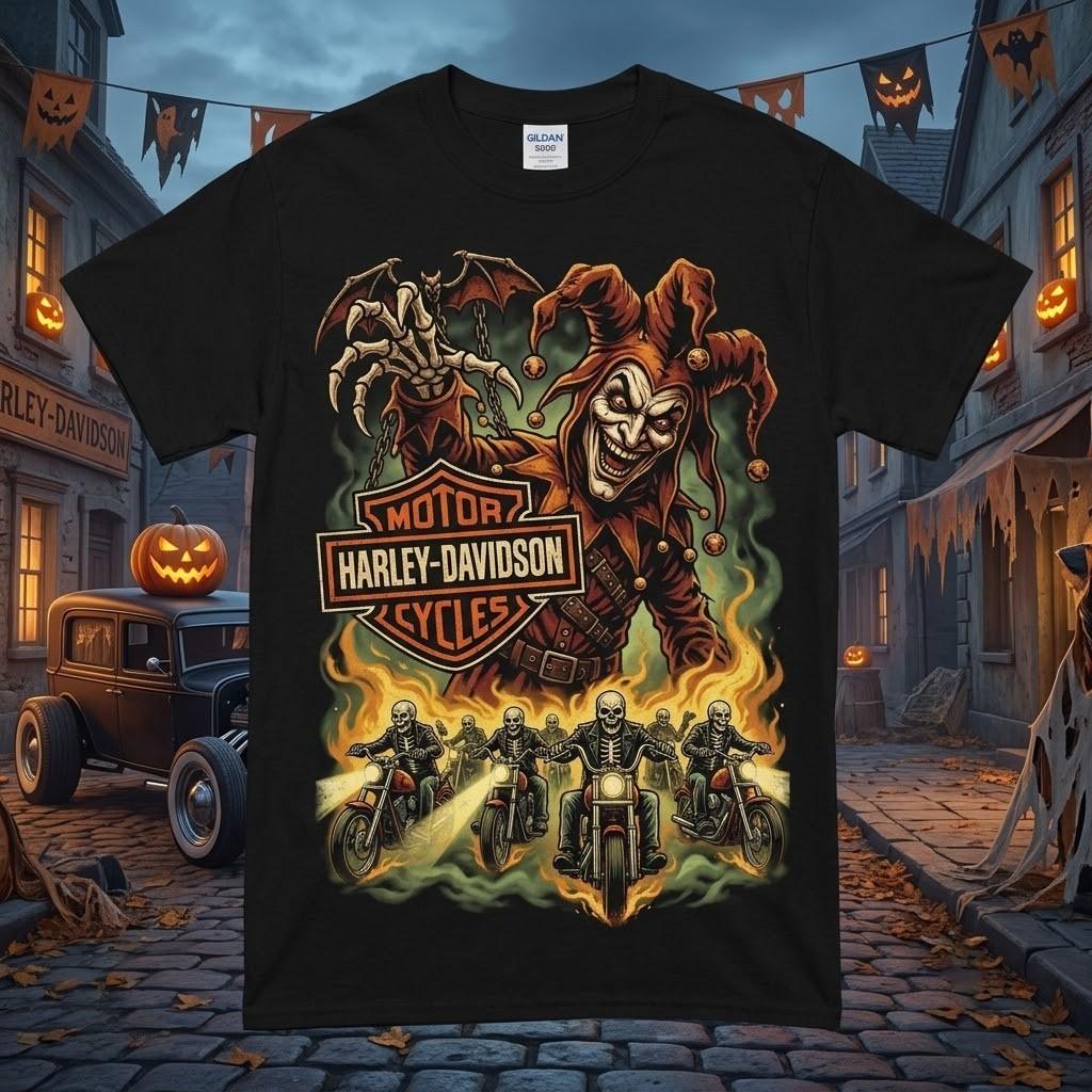 Funny Halloween Harley Motorcycle #17, iconic character Unisex T-Shirt S-5XL