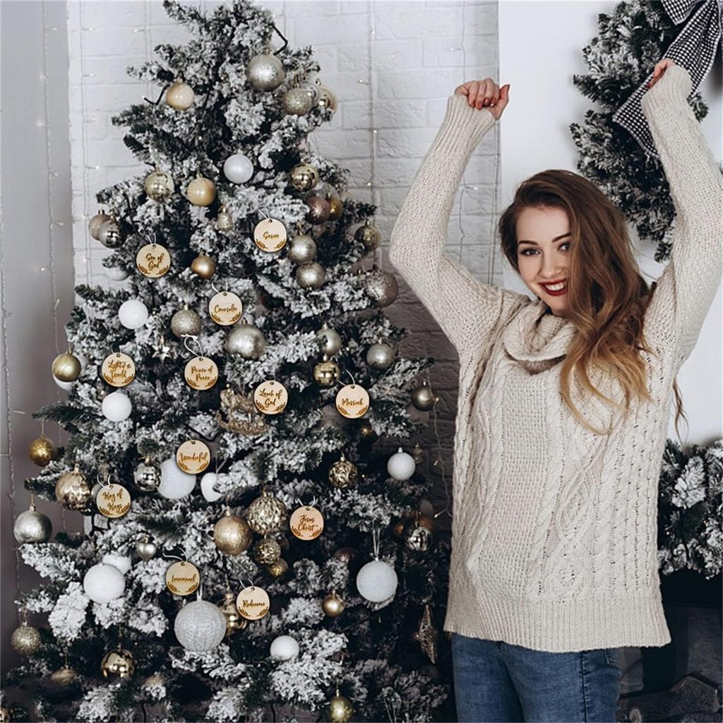 25 штук в упаковке с именами, диаметр 5 см / 2 дюйма | Именной Адвент, деревянные подвесные украшения с именами Спасителя, украшения для декора рождественской елки