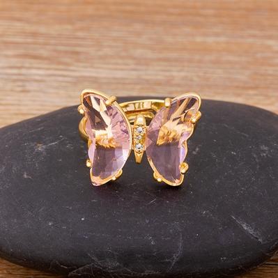 Nidin New Fashion Design Gorgeous Butterfly Ring Sweet 10 Colors Transparent Crystal Adjustable Rings for Women Party Jewelry