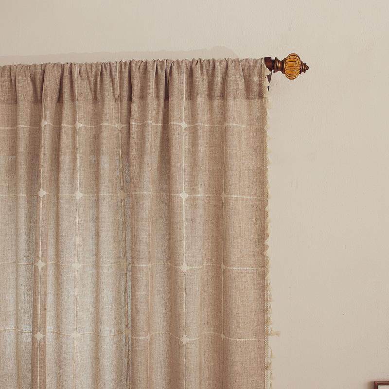 Серые Готовые Шторы Вышивка Хлопок и Лен Однотонные Клетчатые Кофе Изоляция Гостиная Кухня Комплект Штанга Перегородка Штора