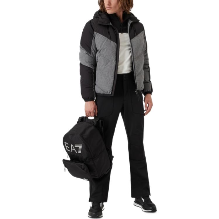 Emporio Armani FW22 Цветной Блок Логотип Принт Молния С Капюшоном Хлопковая Куртка Мужские куртки Серый Черный 6LPB21-PN1BZ-1977