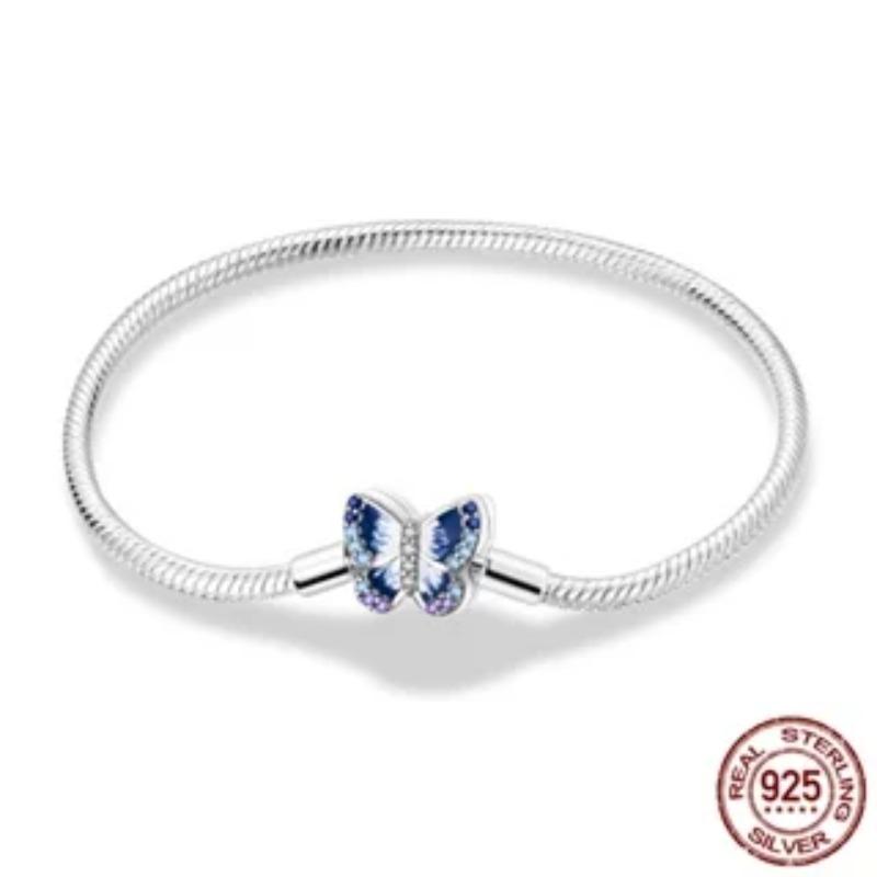 Браслет из стерлингового серебра 925 пробы Бабочка Цветок Клевер Зеленая Кошачья Лапка Любовь Циркон Ювелирные изделия Подарки для женщин 17-20 см