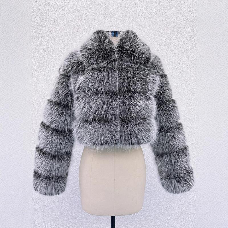S-6X короткая куртка из искусственного меха лисы женская зимняя новая модная куртка с круглым вырезом и вставками из искусственного меха