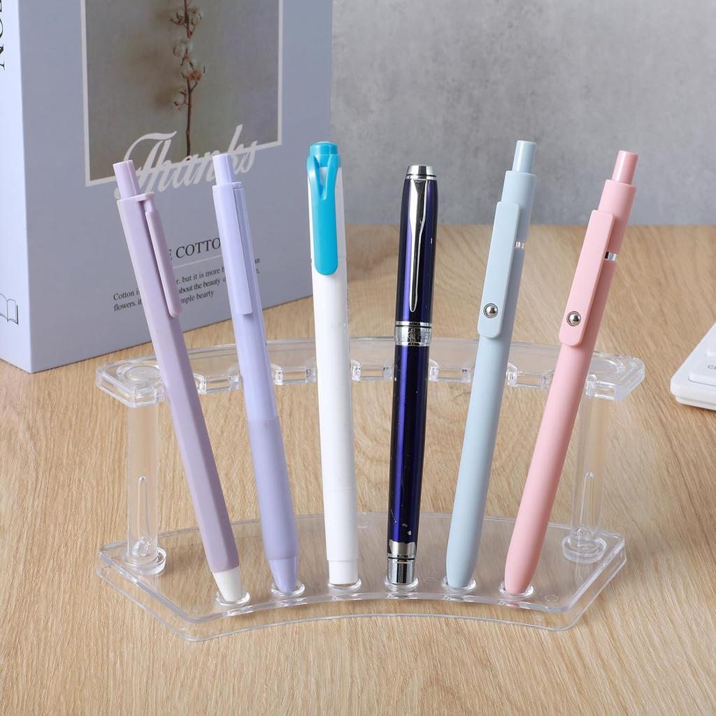 2 PCS Acrylic Pen Stand Pen Display Holder for Vendor Events Clear Rack Beaded Slots Display Eyebrow Makeup Brush Rack Organizer for School Office