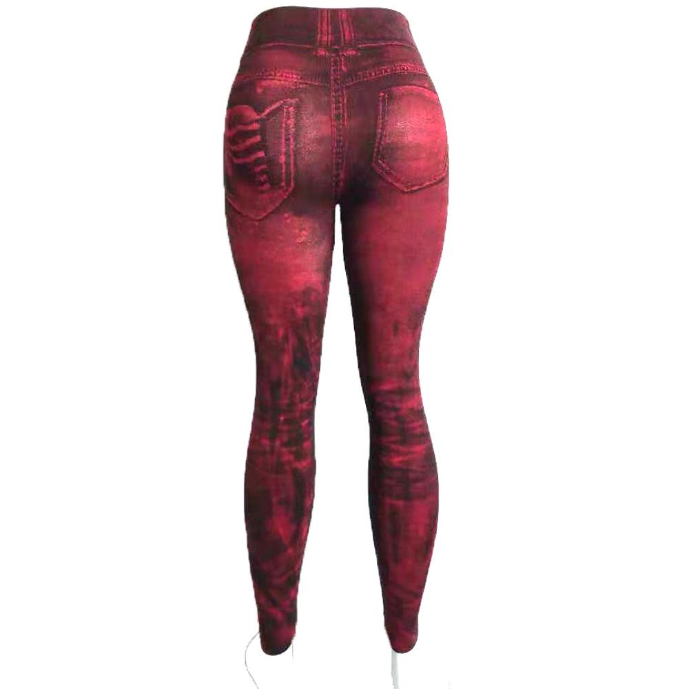 Сексуальные леггинсы с имитацией джинсов, брюки с высокой талией, тонкие спортивные леггинсы с эффектом пуш-ап для фитнеса для женщин