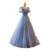 Blue evening dress skirt women's sequined gauze skirt banquet host dress temperament high-end vocal art test long skirt light luxury