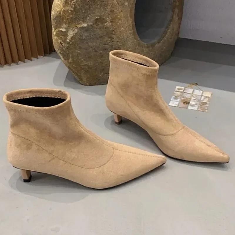 Pointed Toe Ankle Boots Women High Heels Suede Shoes Winter 2025 Trend Sexy Elegant Office Shoes Fashion Party Pumps Botas Mujer