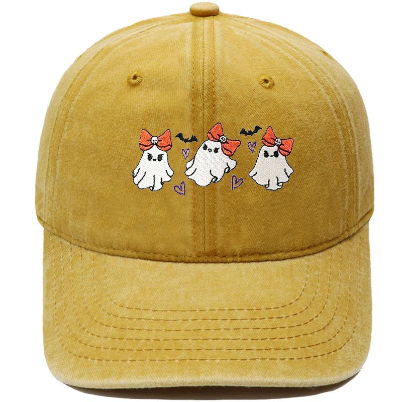 New bow ghost embroidery retro baseball cap Halloween European and American men's and women's casual sunshade dad hat