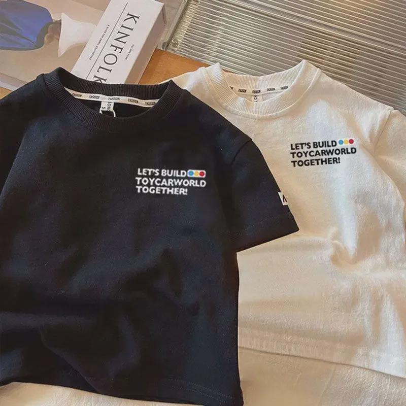 Детские летние футболки унисекс из чистого хлопка - с короткими рукавами, свободного кроя, с круглым вырезом для мальчиков и девочек