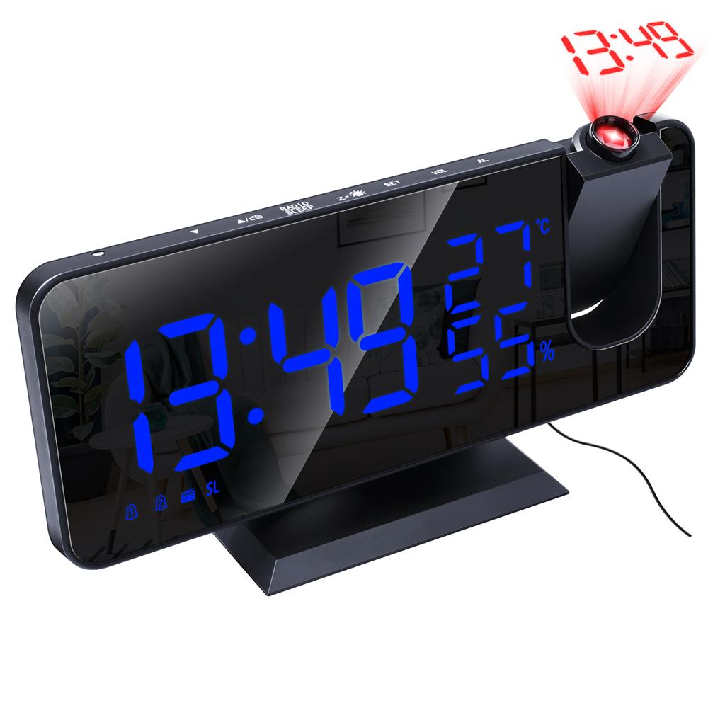 LED Alarm Clock Big Screen Temperature and Humidity Electronic Display Radio And Time Projection Function Clock Rechargeable