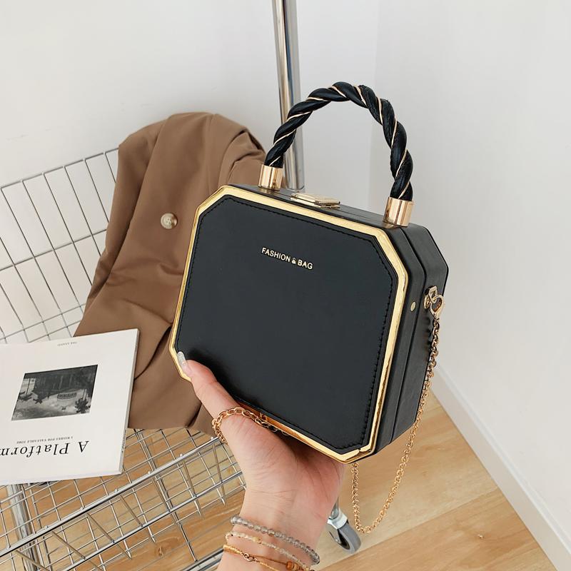 Fashion Designer Metal Square Bag Ladies Small Cell Phone Chain One Shoulder Crossbody Purse Box Evening Print Classical Solid