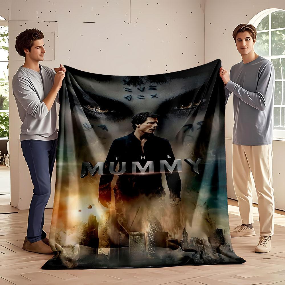 A towering figure with glowing eyes and symbols over a chaotic cityscape. for all seasons blanket lunch break throw gift