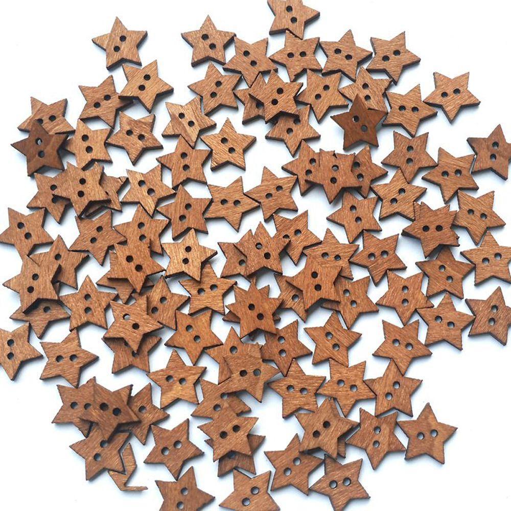 100PCS DIY Scrapbook Sewing Buttons Star Shape Wooden 2 Holes