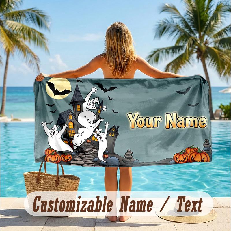 Custom Text Beach Towel, Soft Absorbent Swimming Multi-use TowelCasper the Friendly Ghost