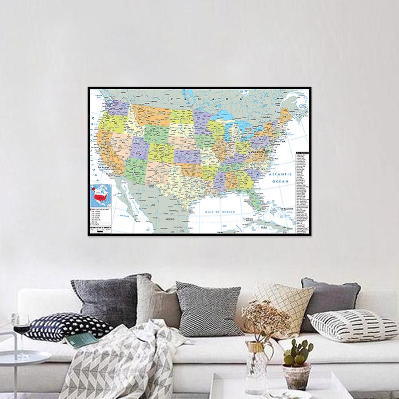 Английская карта Карта США Административная карта Холст Картина Гостиная Украшение дома Детские школьные принадлежности