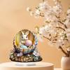 Easter Egg Bunny Ornament 2D Flat Acrylic Decoration Cartoon Rabbit Colored Egg Desktop Ornament for Bookshelf Mantel TV Stand
