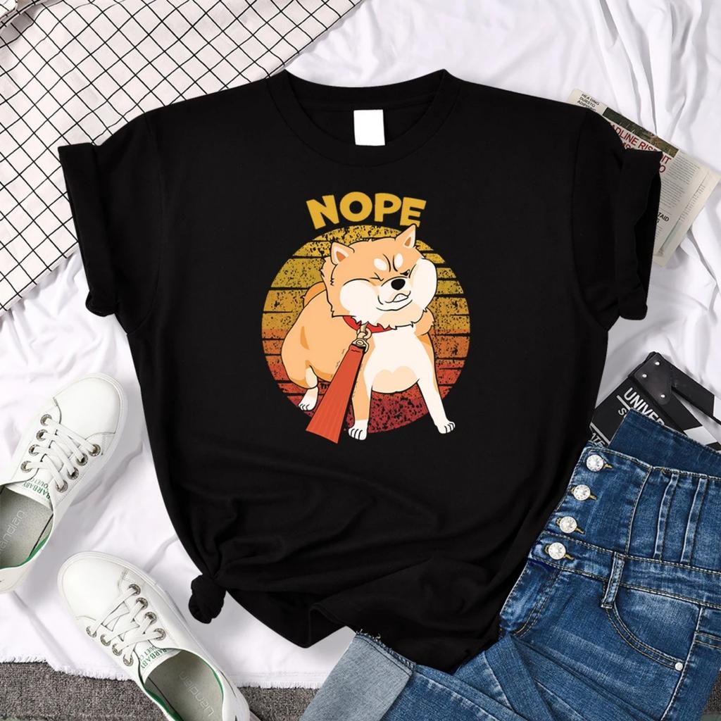 Kawaii Shiba Inu NOPE Cute Dog Print Female T Shirt Summer Oversized Tshirt Street Fit Tops tee Cartoon Oversize Womens T-Shirts