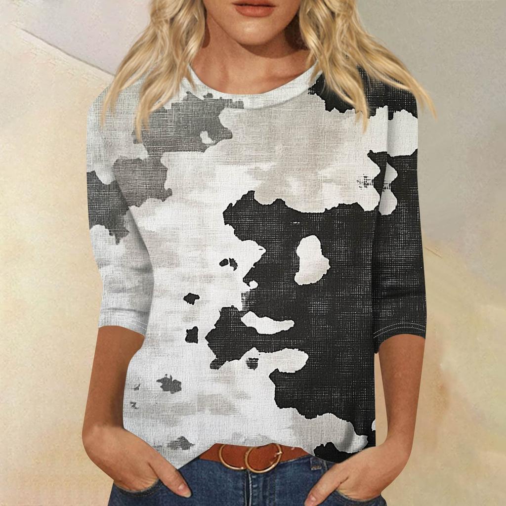 Женская модная повседневная свободная футболка с круглым вырезом и рукавами 3/4 с принтом, женский топ