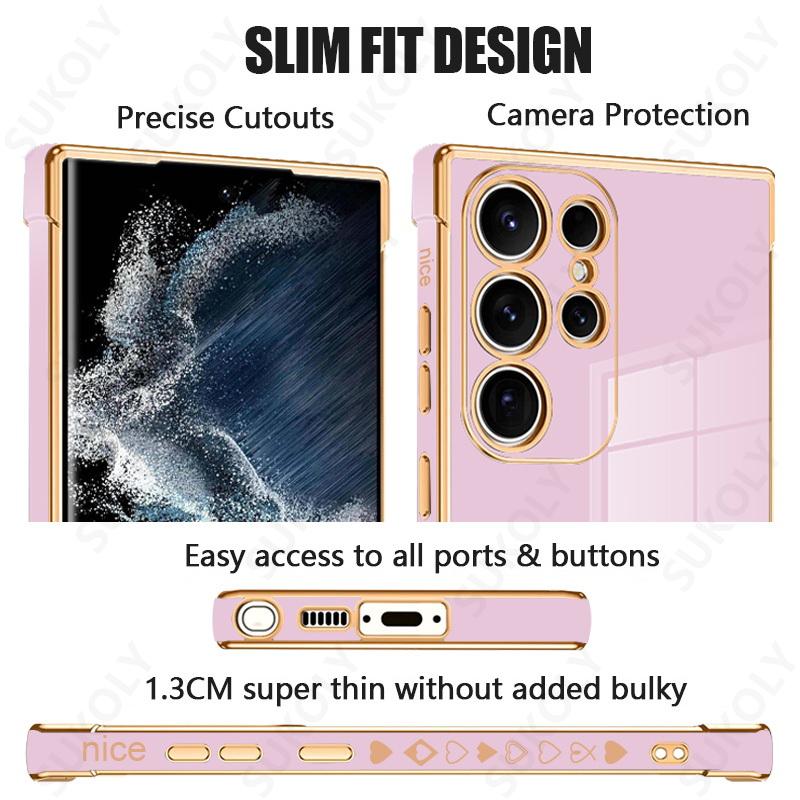 Чехол для Samsung Galaxy S24 S23 Ultra Plus S20 S21 S23 FE A55 A54 A35 A15 5G Милый узор любви Гальваническое покрытие Силиконовый мягкий чехол для телефона