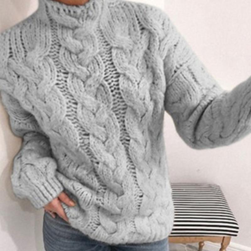 YYFS Женская мода повседневная осень-зима однотонный принт длинный рукав полуводолазка свитера