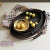 Ручка Металлические Подносы для Хранения Классическая Рельефная Печать Округлость Эллипс Тарелка Вкусная Еда Десерт Фотография Декоративный Реквизит