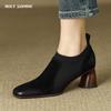 2024 New Fashion Comfortable Genuine Leather Women's Ankle Shoes Elegant Square Toe Thick Heels Pumps Party Casual Shoes Woman