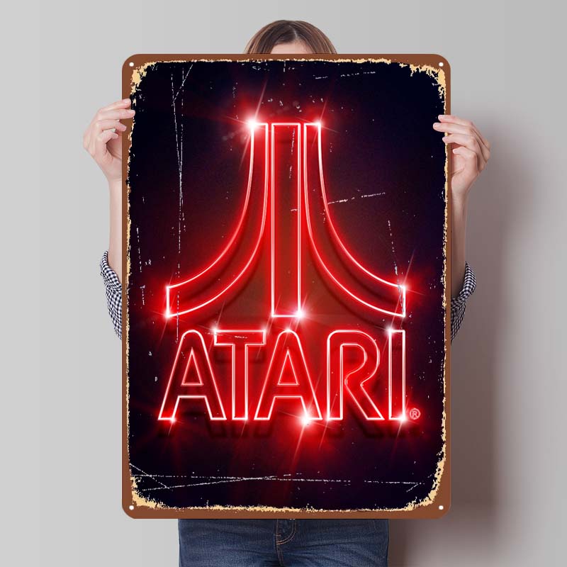 A-Atari Posters Classic Game Metal Signs Wall Decor Custom Tinplate Plaques for Gamers Gaming Room Decoration Art Mural Man Cave