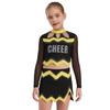 Girls Cheerleader Uniform Long Sleeve Crop Top Hollow Out Design Rhinestone Details Matching Dance Skirt Outfit