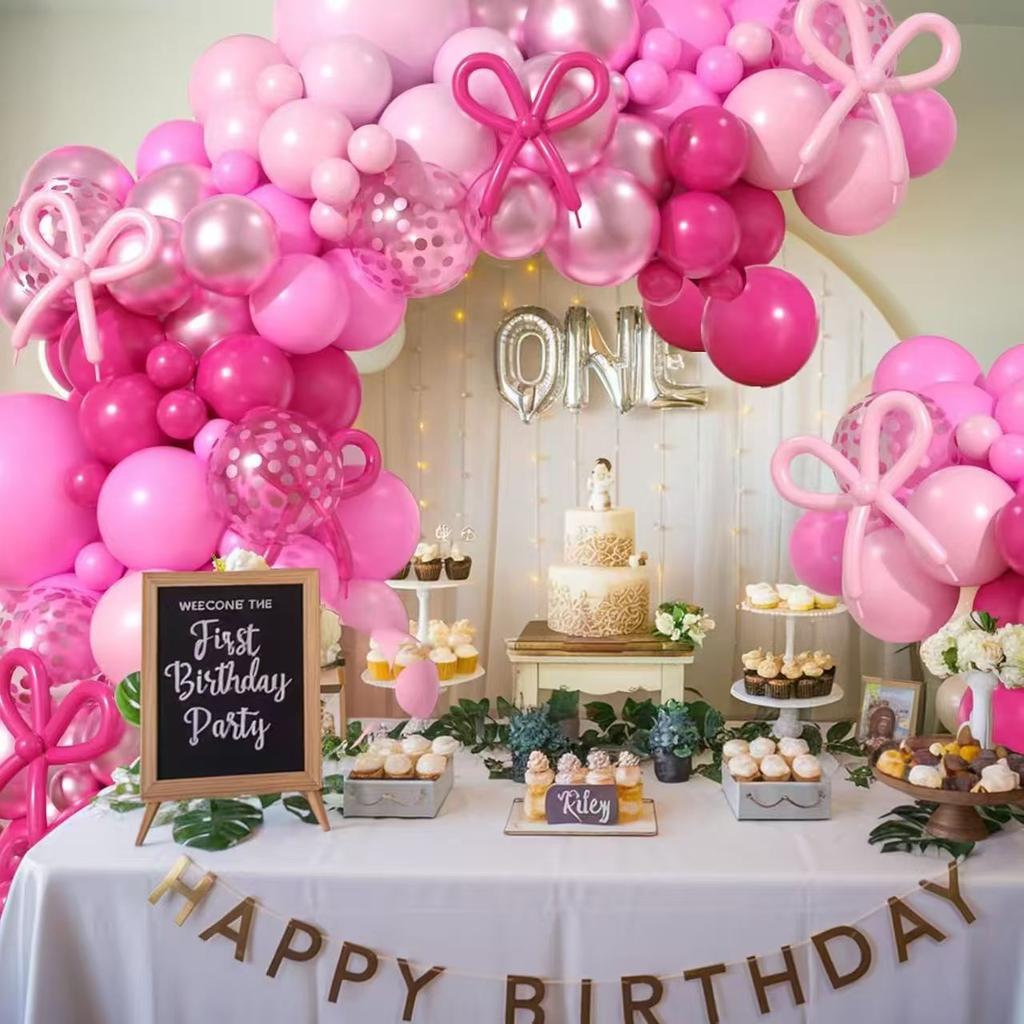 Pink Balloon Chain Set Metal Powder Balloon Set Wedding Party Decoration Balloon Yearly Arrangement Set