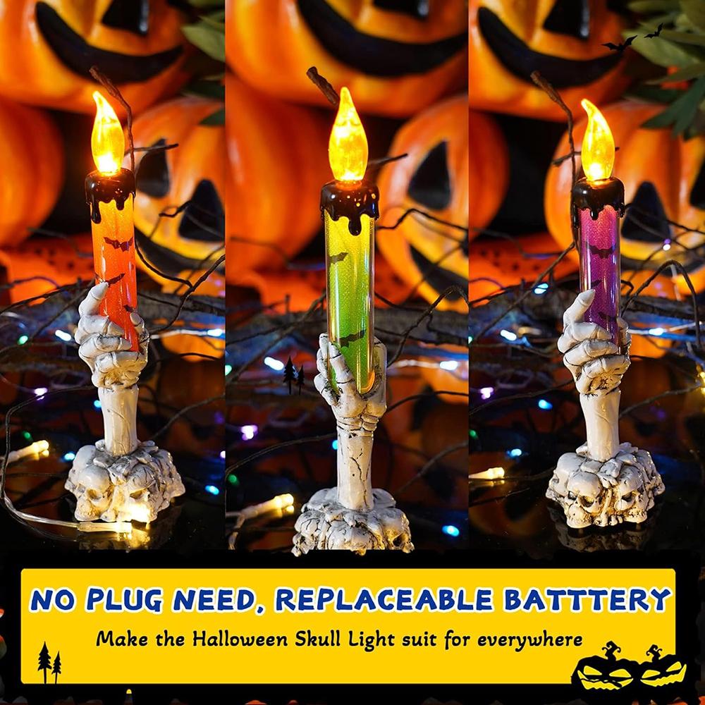 3pcs LED Halloween Candle Lights with Skeleton Hand For Halloween Decoration