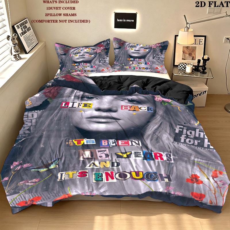 Britney Spears Pattern Bedding Set Quilt Cover Pillowcase Home Decor Gift (1 * duvet cover + 2 * pillowcase, without core)