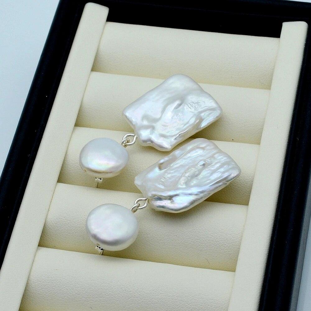 Женские серьги, белые большие квадратные жемчужные серьги, кулон в стиле барокко, двойные бусины, винтажные жемчужные серьги