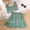 (Куниде) Комплекты детской одежды, наряды для девочек, новые летние топы на бретелях с цветочным принтом для малышей, короткие юбки с запахом, детская одежда, От 4 до 7 лет