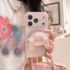 Очаровательный чехол для iPhone 16/17 Pro Max с клубничным кроликом в розовый горошек, со подставкой