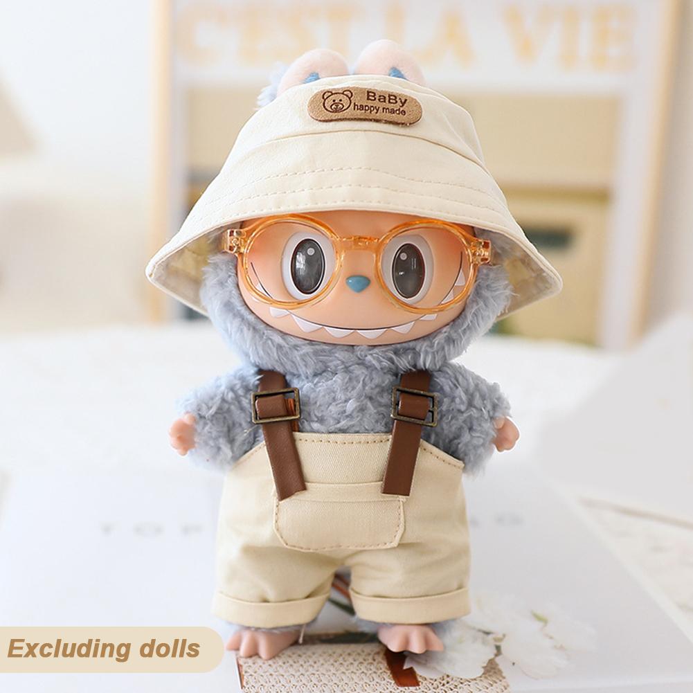 For 17cm Doll Clothes Fashion Bucket Hat Overalls Doll Clothes Color Match Hoodies Dolls Accessories Cute Decoration Little Clothes