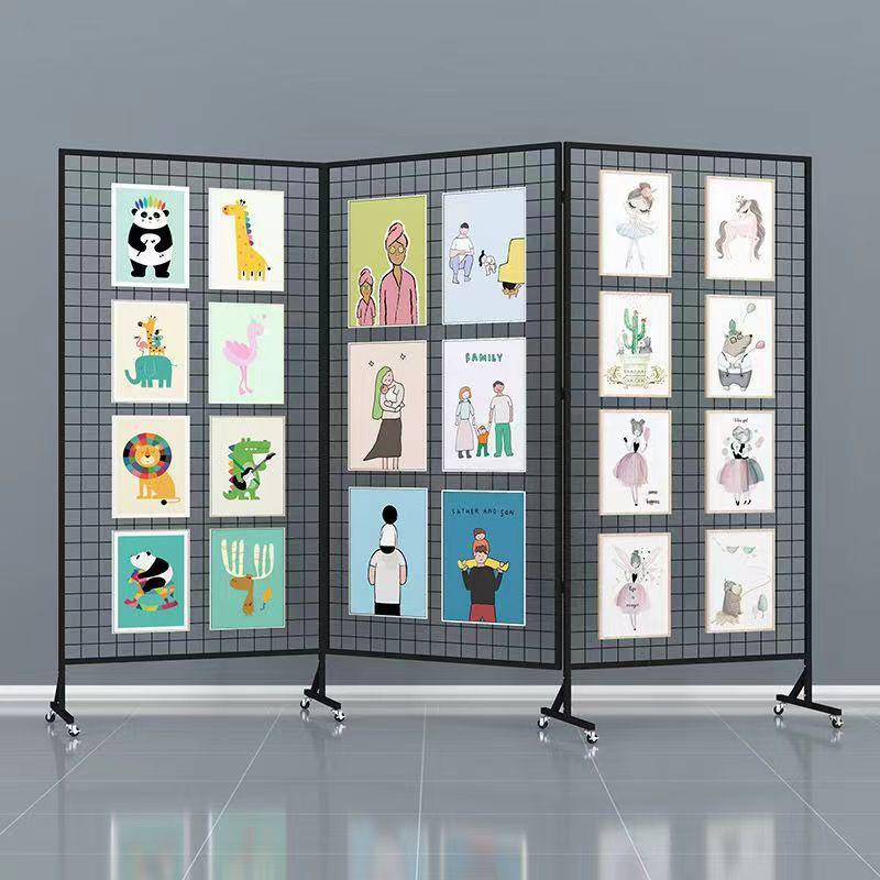 Mobile Art Display Stand: Vertical Folding Grid for Art Exhibitions and Kindergarten Art Shows