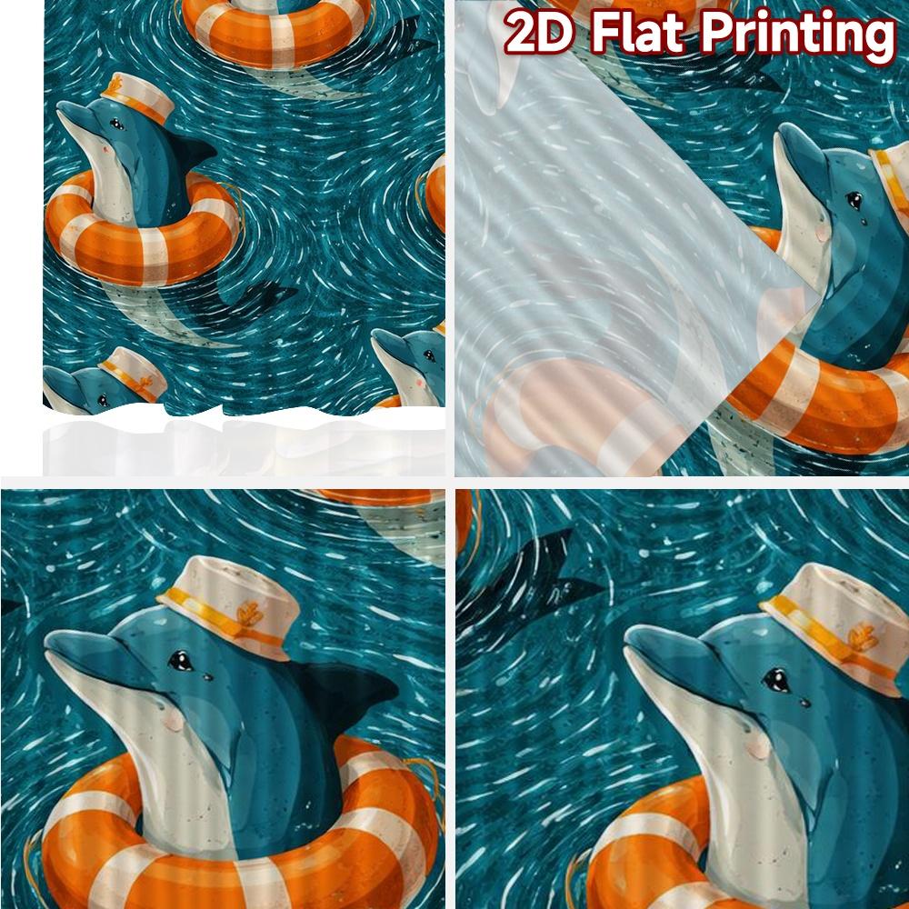 2D FLAT PRINTING 2pcs Curtains (Without Rod) Playful Dolphins in Water Chic Creative Curtains Durable 100% Polyester Fabric