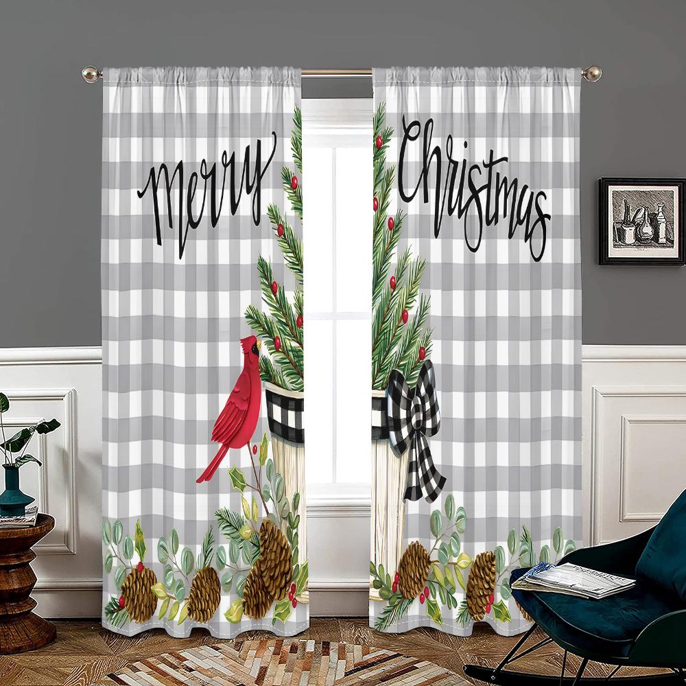 2 Pieces, Christmas Buffalo Plaid Curtains -30% Blackout - Suitable for Living Rooms, Bedrooms, Kitchens, and Home Decor