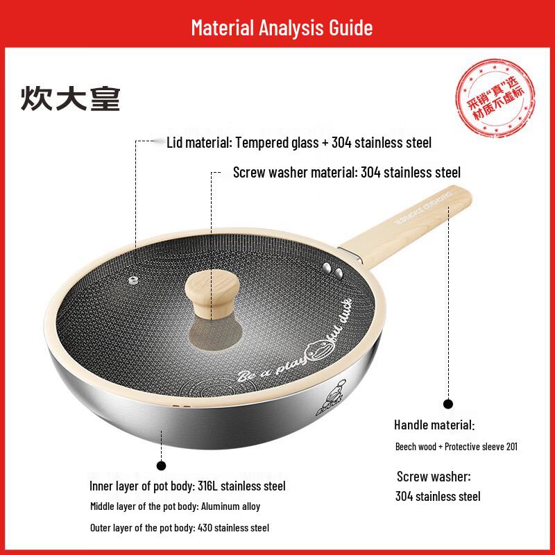COOKER KING 316 Stainless Steel Non-Stick Wok - 28cm