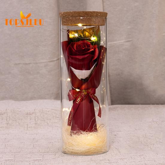 Стеклянная бутылка желаний с сохраненным цветком, вечный цветок розы, светодиодная подсветка, романтический подарок для влюбленных друзей