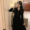 2025 Spring Women's Black Long Sleeve Slimming Dress