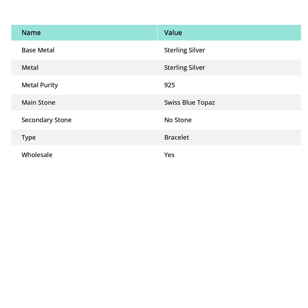 Браслет из стерлингового серебра 925 пробы с натуральным швейцарским голубым топазом 7-8 дюймов f9n49