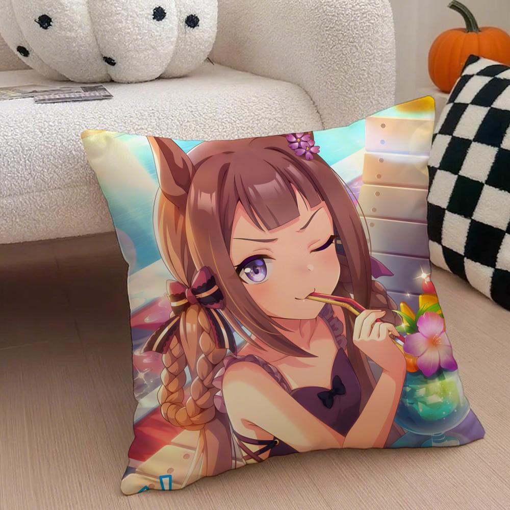 Cheerful  Anime UUmamusume Pretty Derby Cushion Cover Throw Pillow Cover Hidden Button Durable Polyester Chair Cushion
