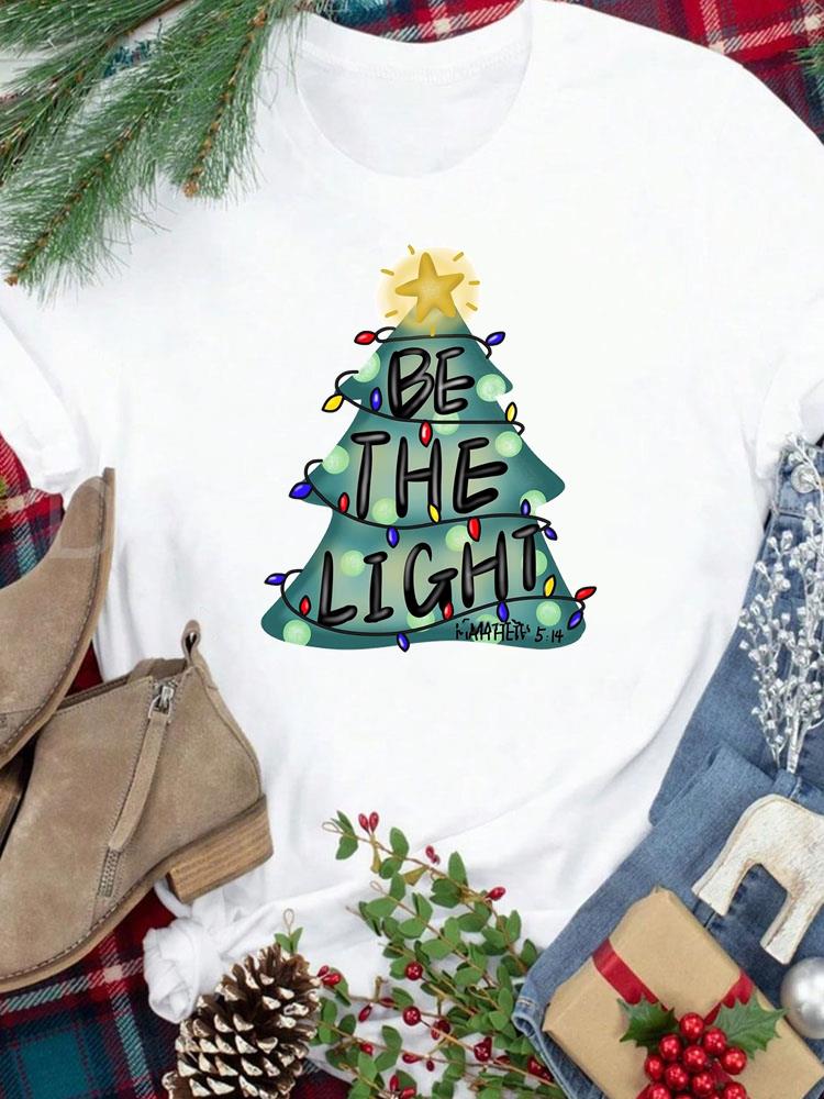 (Asian Size) Star Trend Cute New Year Festival Women Print Holiday Tee Top Merry Christmas Casual Lady Short Sleeve Fashion Graphic T-shirts