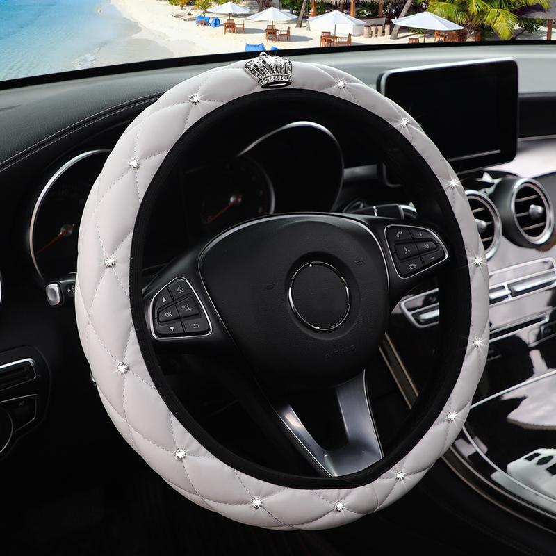 Мягкая кожаная корона со стразами Blingbling чехол на руль автомобиля без внутреннего кольца подходит для авто с доступом 14,5 - 15 дюймов